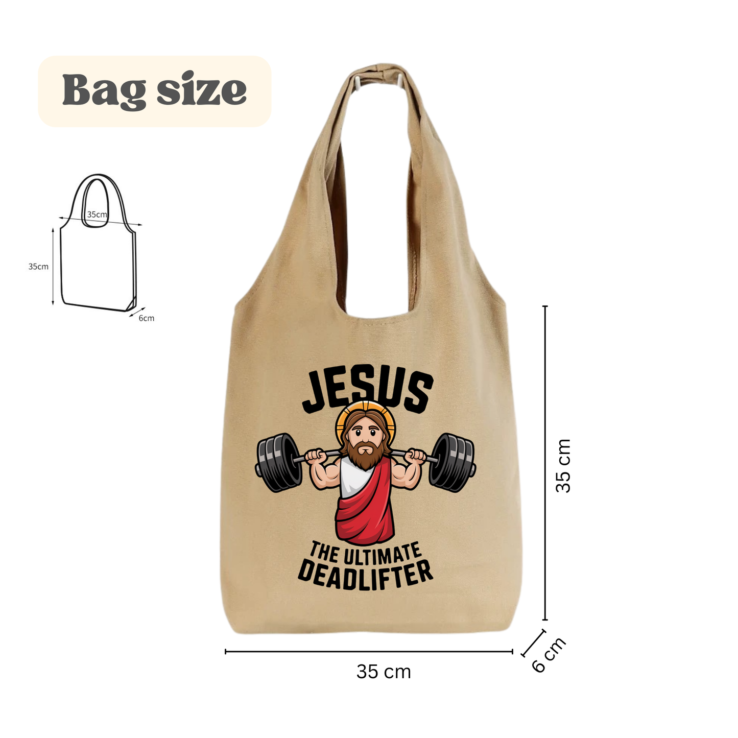 💪 Jesus the Ultimate Deadlifter Tote Bag (Beige)