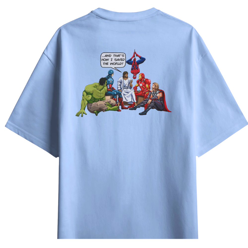 JESUS SAVED - CHRISTIAN T-SHIRT (LIGHT BLUE)