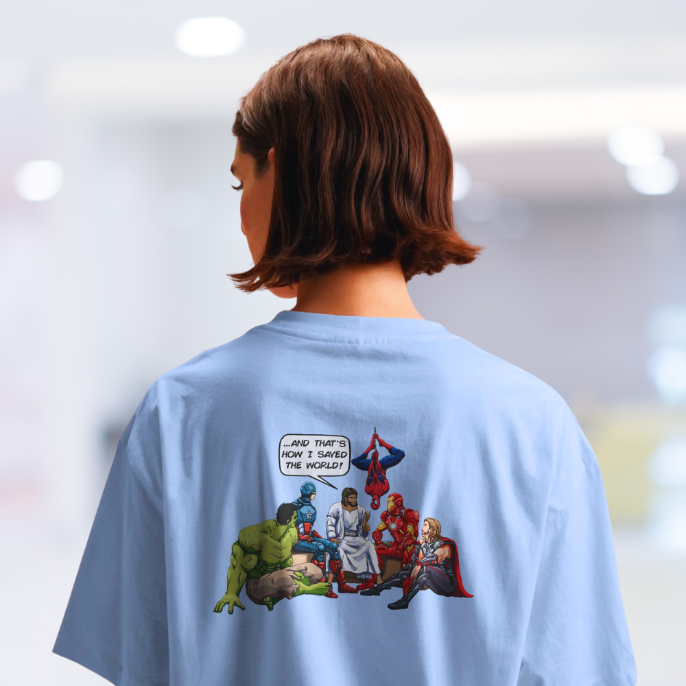 JESUS SAVED - CHRISTIAN T-SHIRT (LIGHT BLUE)