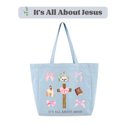 🕊️ It's All About Jesus Tote Bag (Blue)