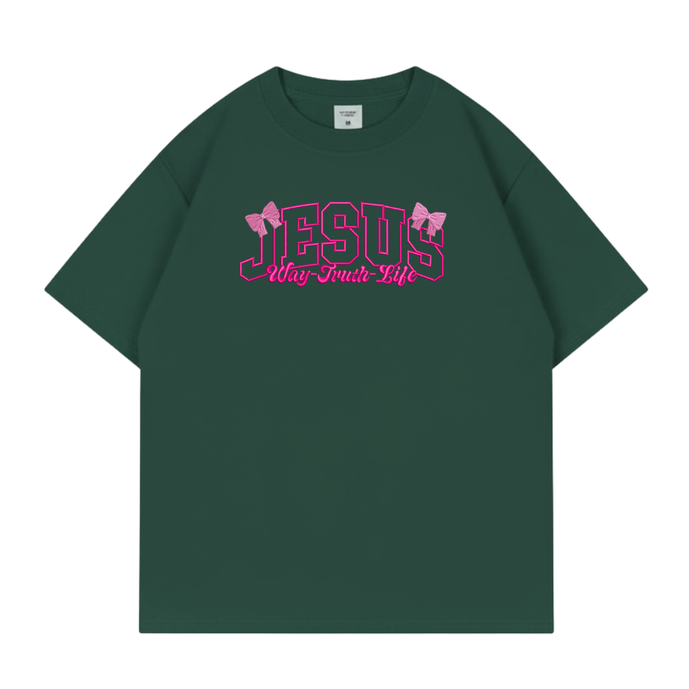 JESUS – Way Truth Life Tee (Forest Green & Pink Bow Edition)