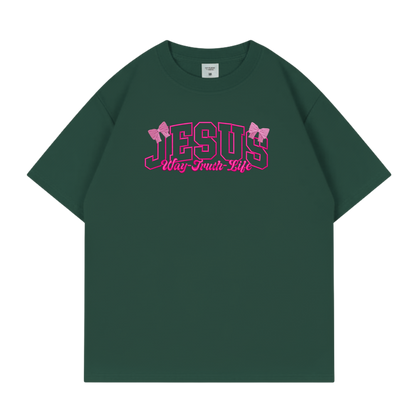 JESUS – Way Truth Life Tee (Forest Green & Pink Bow Edition)
