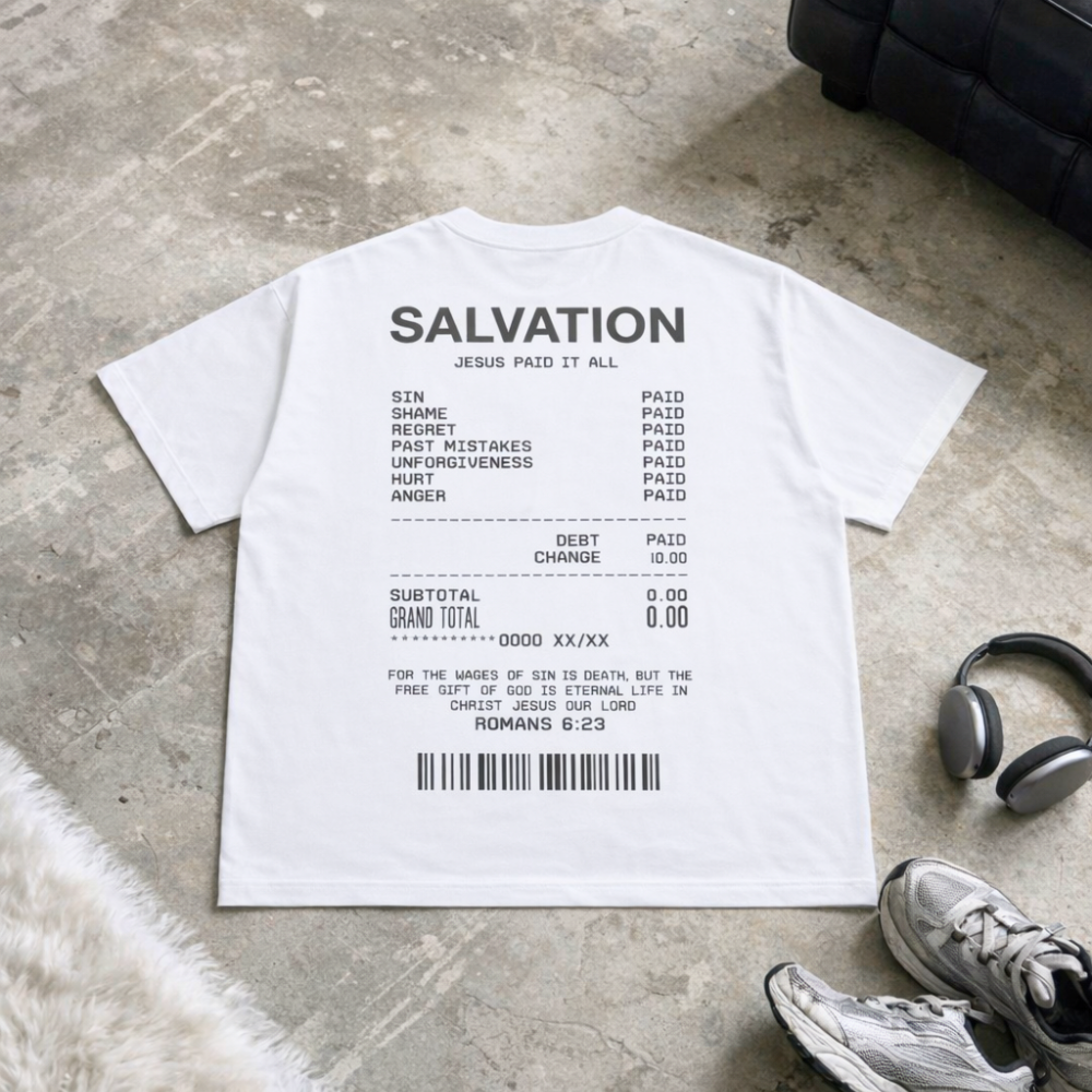 SALVATION - JESUS PAID (BOXY TEE / WHITE)