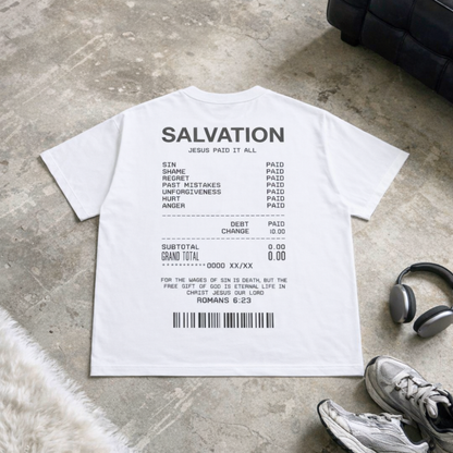 SALVATION - JESUS PAID (BOXY TEE / WHITE)