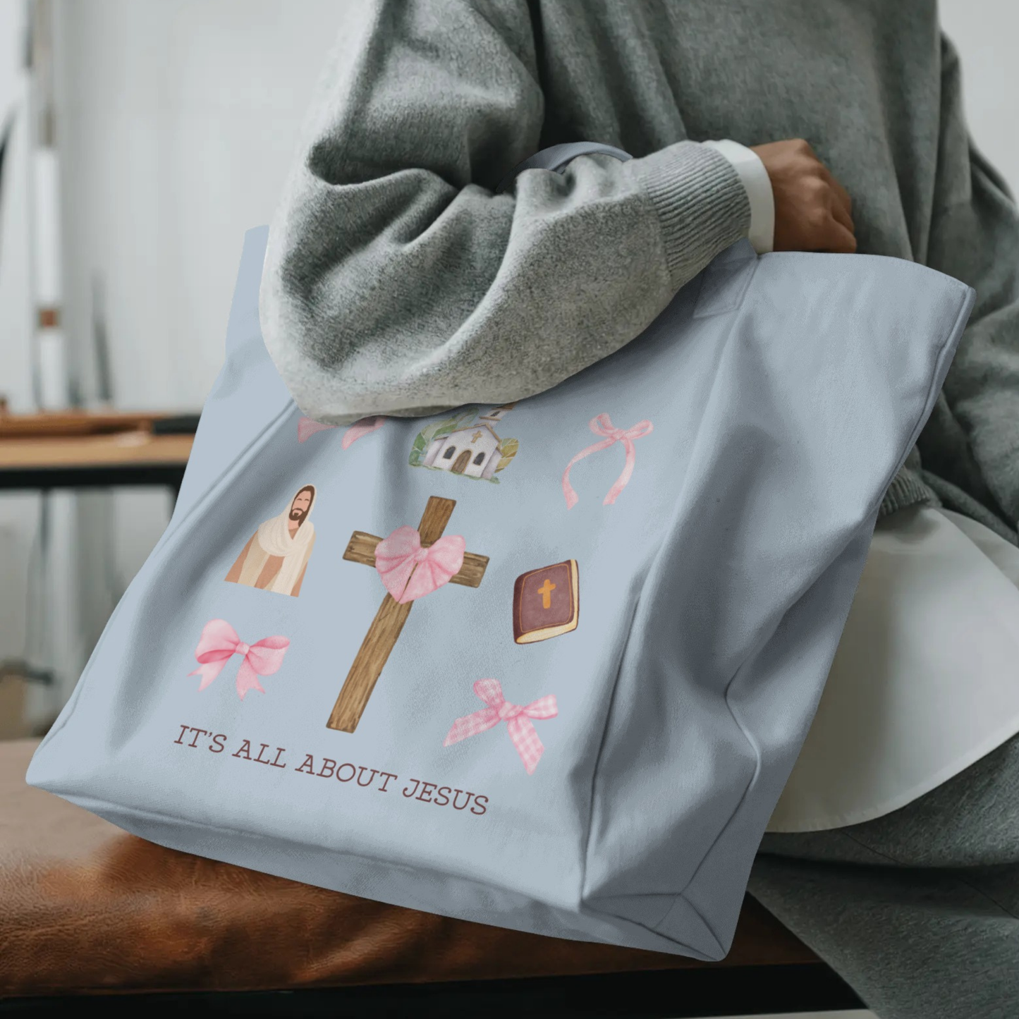 🕊️ It's All About Jesus Tote Bag (Blue)