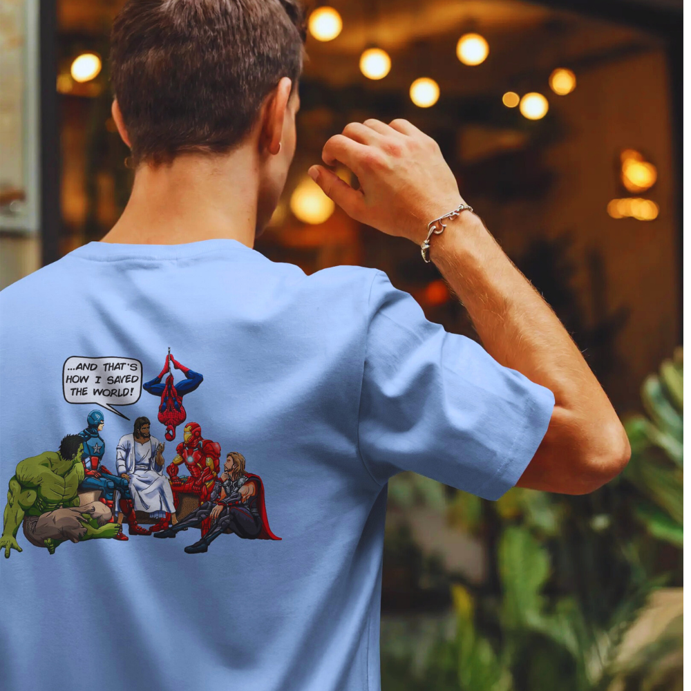 JESUS SAVED - CHRISTIAN T-SHIRT (LIGHT BLUE)