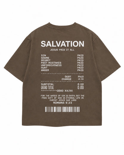 SALVATION - JESUS PAID (BOXY TEE / Brown)