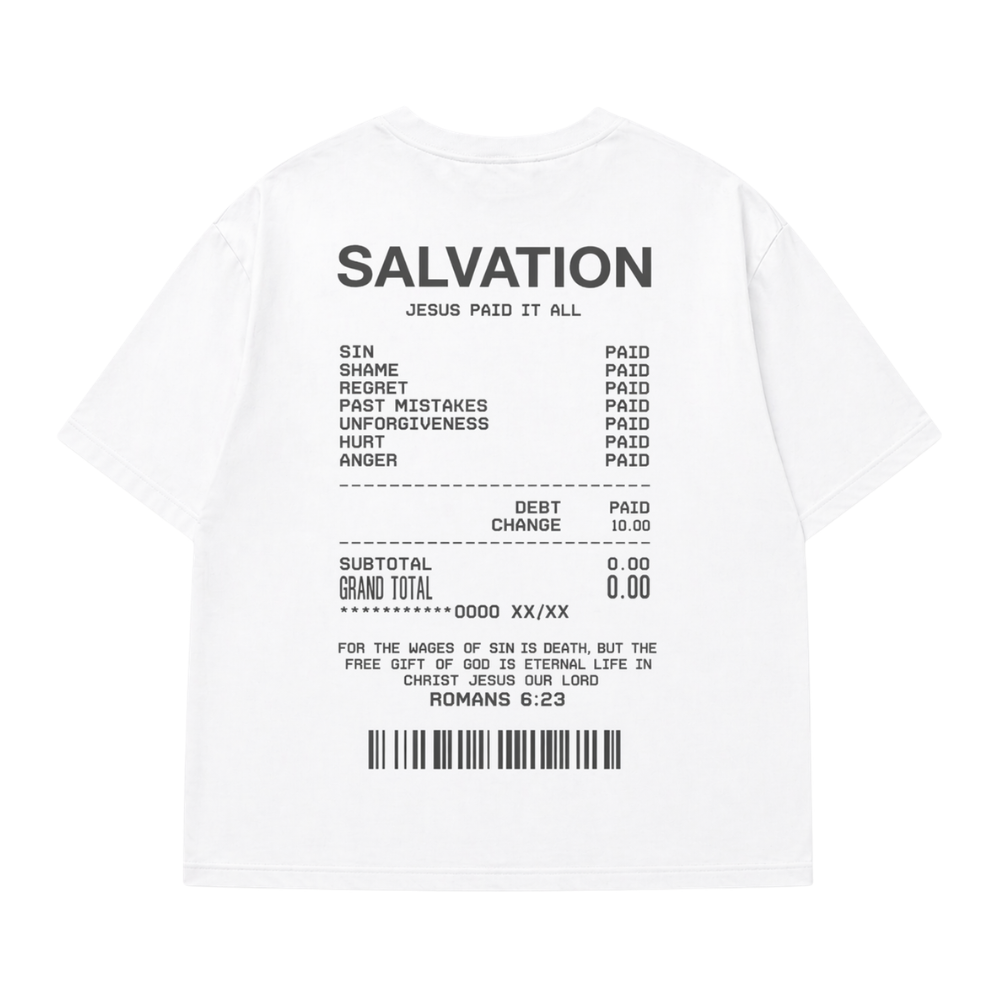 SALVATION - JESUS PAID (BOXY TEE / WHITE)
